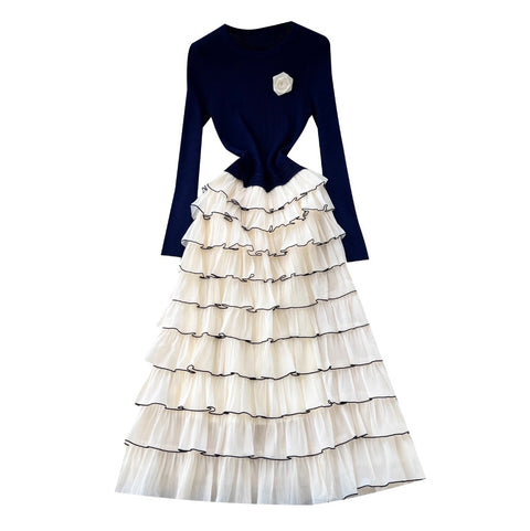 Knit Patchwork Layered Cake Dress