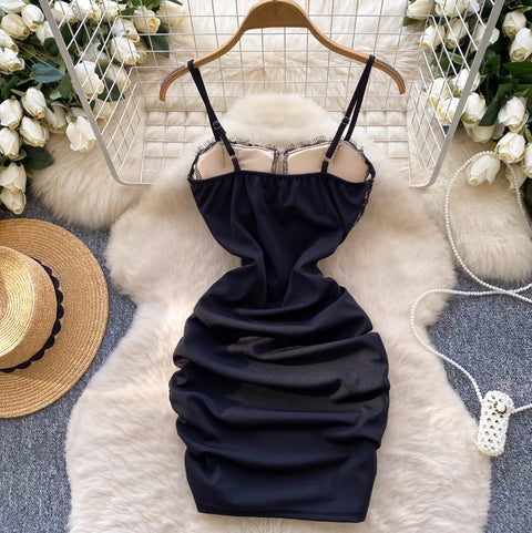 Sexy Black Lace Hip-wrapping Slip Dress