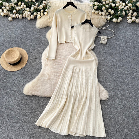 Beaded Sleeveless Dress & Cardigan 2Pcs