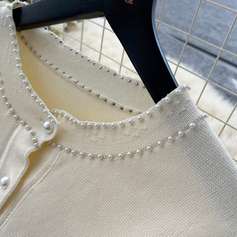 Beaded Sleeveless Dress & Cardigan 2Pcs