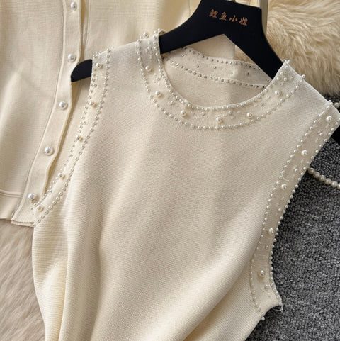 Beaded Sleeveless Dress & Cardigan 2Pcs