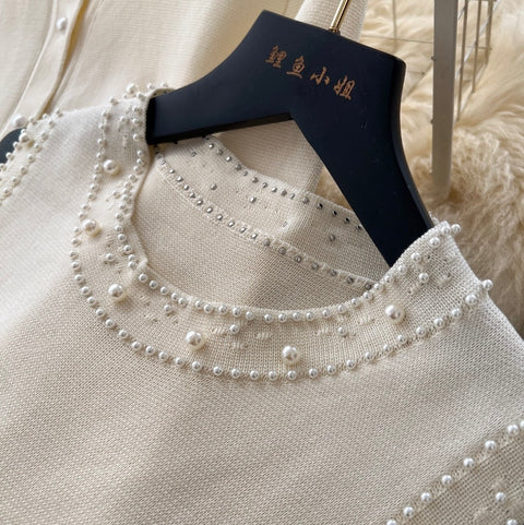 Beaded Sleeveless Dress & Cardigan 2Pcs