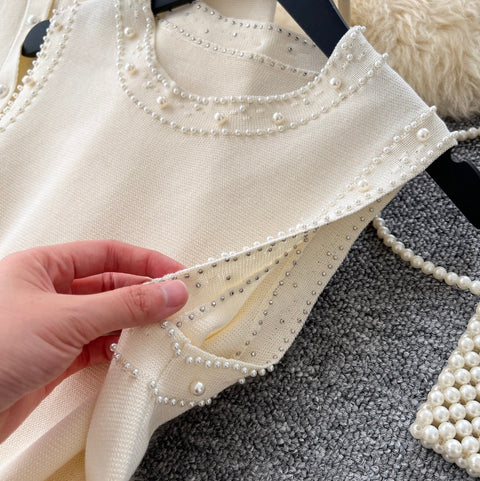 Beaded Sleeveless Dress & Cardigan 2Pcs