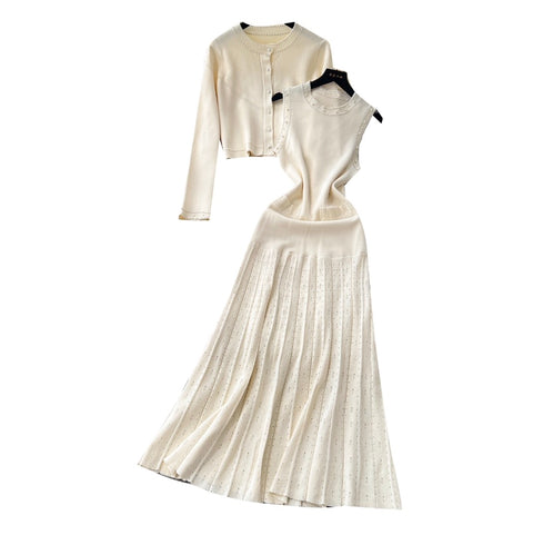 Beaded Sleeveless Dress & Cardigan 2Pcs