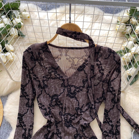 Flocking Mesh Flared Sleeve Shirt