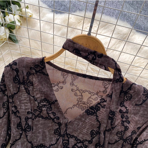 Flocking Mesh Flared Sleeve Shirt