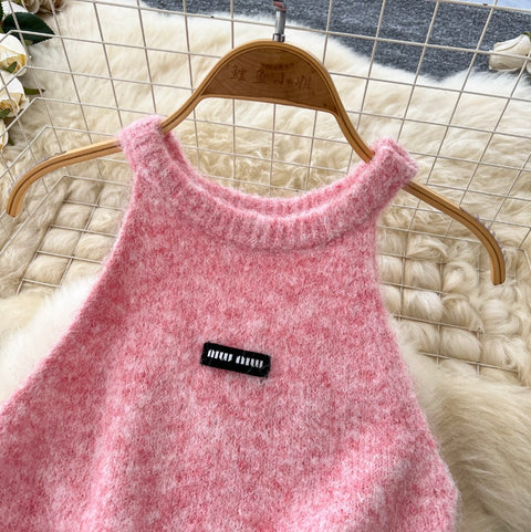 Sweetie Halter Vest & Cardigan Furry 2Pcs