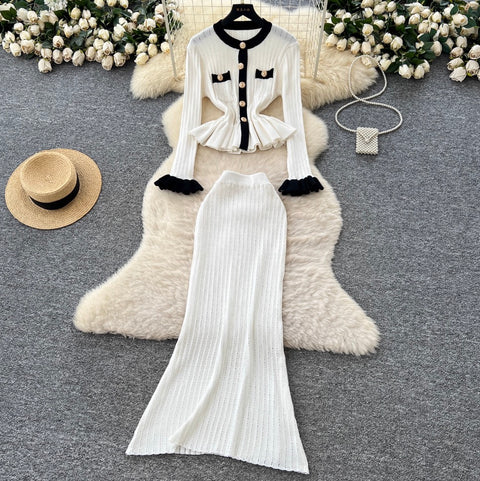 Ruffled Cardigan & Skirt Knitted 2Pcs