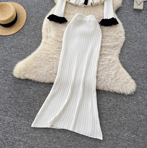 Ruffled Cardigan & Skirt Knitted 2Pcs