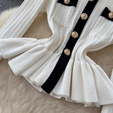 Ruffled Cardigan & Skirt Knitted 2Pcs