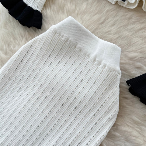 Ruffled Cardigan & Skirt Knitted 2Pcs