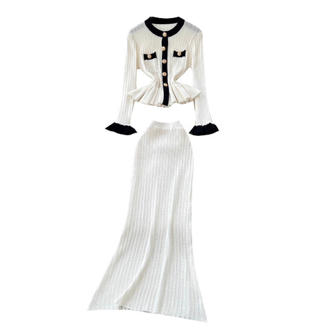 Ruffled Cardigan & Skirt Knitted 2Pcs