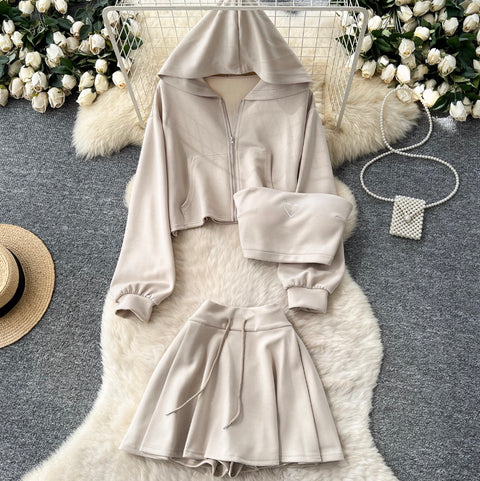 Hoodie & Tank Top & Skirt Chic 3Pcs