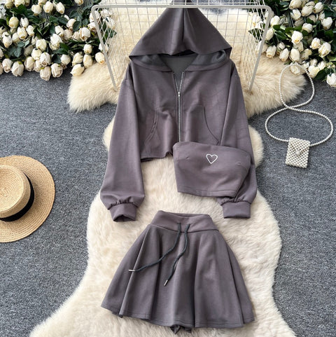 Hoodie & Tank Top & Skirt Chic 3Pcs