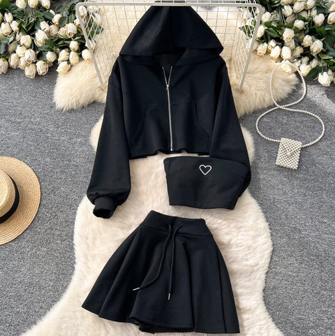 Hoodie & Tank Top & Skirt Chic 3Pcs