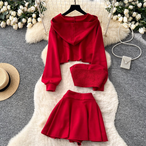 Hoodie & Tank Top & Skirt Chic 3Pcs