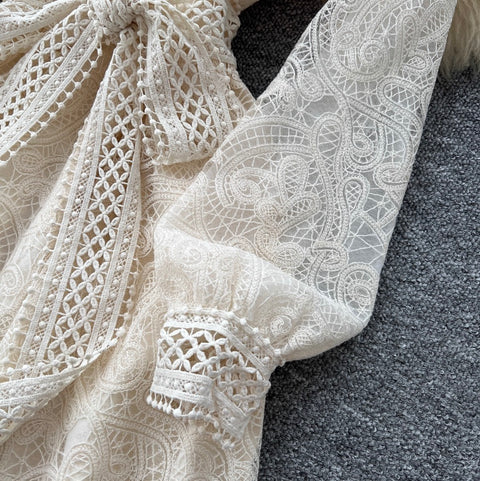 Elegant Bow-tie Embroidered Dress