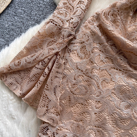 Flared Sleeve V-neck Lace Dress