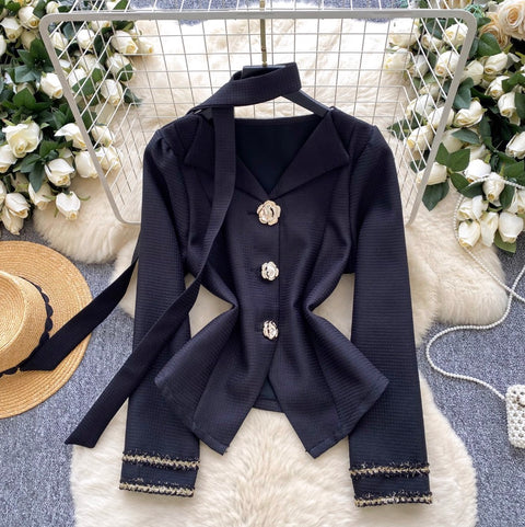 Niche Waist-slimming Cardigan with Ribbon