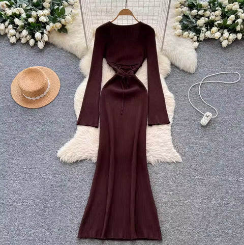 Square Neckline Slim-fit Sweater Dress