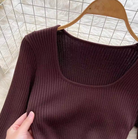 Square Neckline Slim-fit Sweater Dress