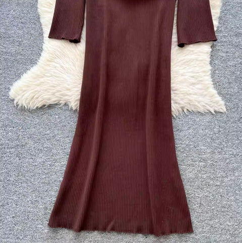 Square Neckline Slim-fit Sweater Dress