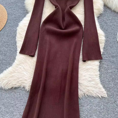 Square Neckline Slim-fit Sweater Dress