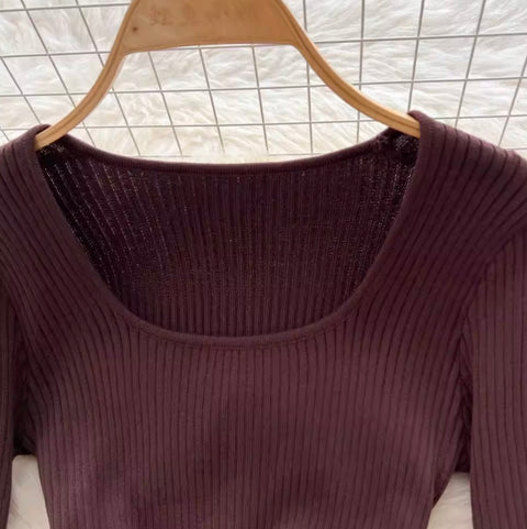 Square Neckline Slim-fit Sweater Dress