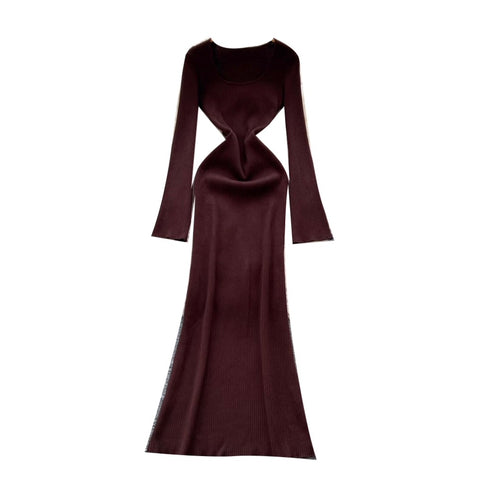 Square Neckline Slim-fit Sweater Dress