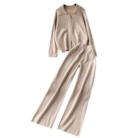 Polo Cardigan & Knit Trousers 2Pcs