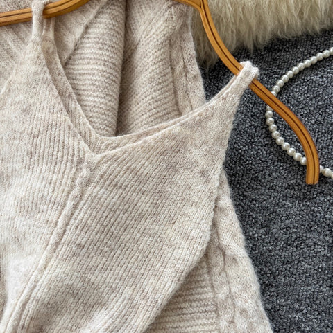 Thickened Cardigan & Slip Dress 2Pcs