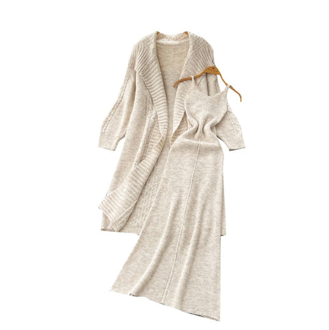 Thickened Cardigan & Slip Dress 2Pcs