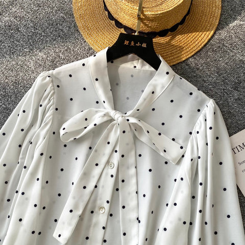 Courtly Polka Dot Bow-tie Shirt