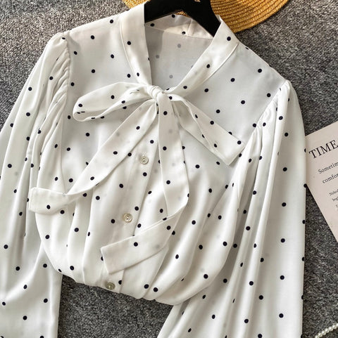 Courtly Polka Dot Bow-tie Shirt