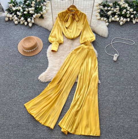 Bow-tie Shirt & Trousers Satin 2Pcs