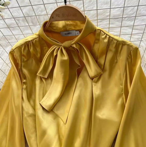 Bow-tie Shirt & Trousers Satin 2Pcs