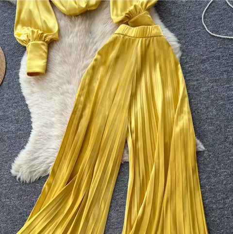 Bow-tie Shirt & Trousers Satin 2Pcs