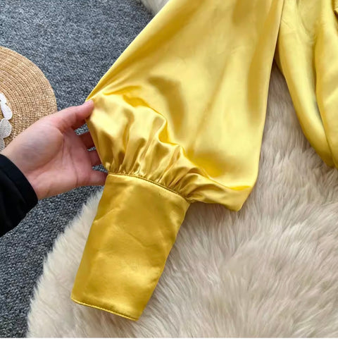 Bow-tie Shirt & Trousers Satin 2Pcs