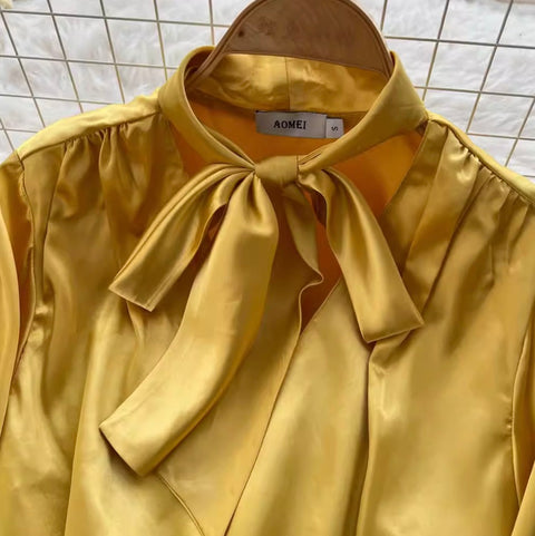 Bow-tie Shirt & Trousers Satin 2Pcs