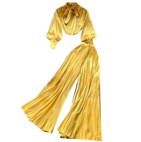 Bow-tie Shirt & Trousers Satin 2Pcs