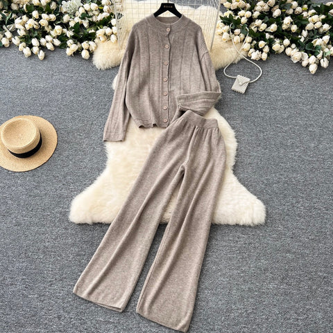 Cardigan & Trousers Thickend Knit 2Pcs