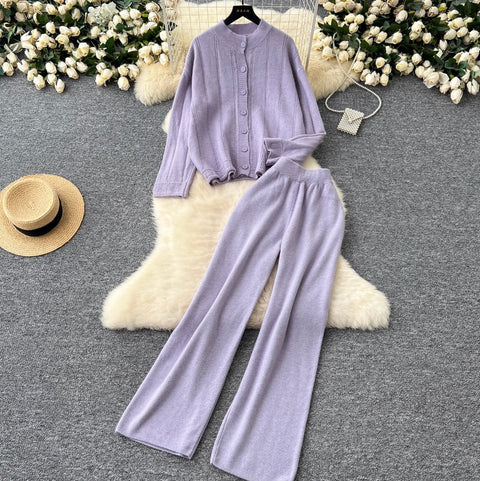Cardigan & Trousers Thickend Knit 2Pcs