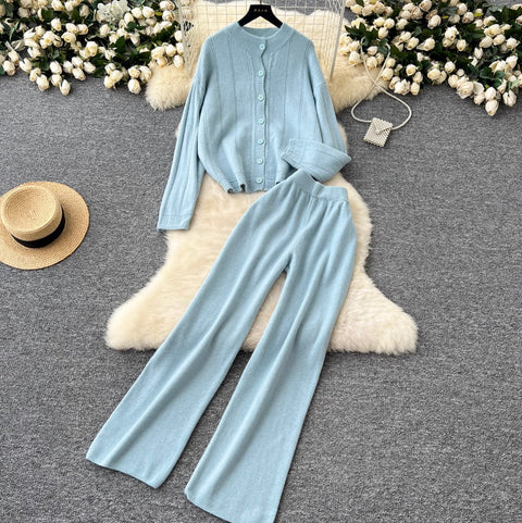 Cardigan & Trousers Thickend Knit 2Pcs