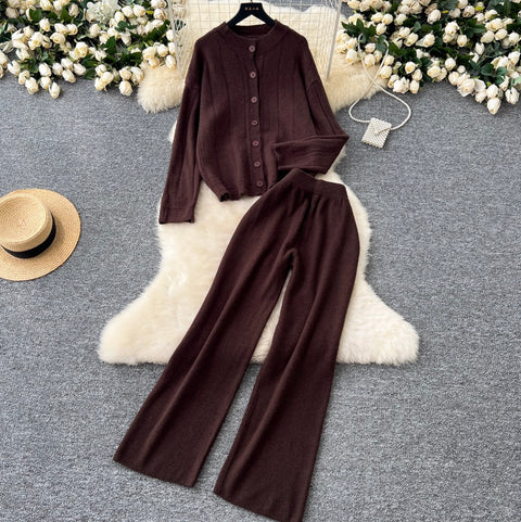 Cardigan & Trousers Thickend Knit 2Pcs