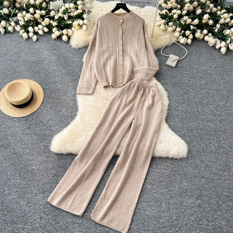 Cardigan & Trousers Thickend Knit 2Pcs