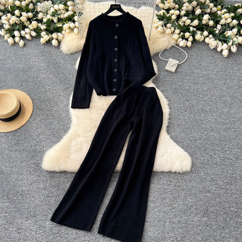 Cardigan & Trousers Thickend Knit 2Pcs