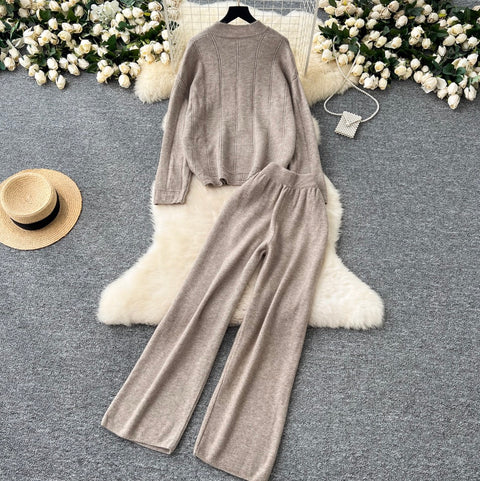 Cardigan & Trousers Thickend Knit 2Pcs