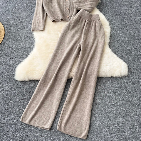 Cardigan & Trousers Thickend Knit 2Pcs