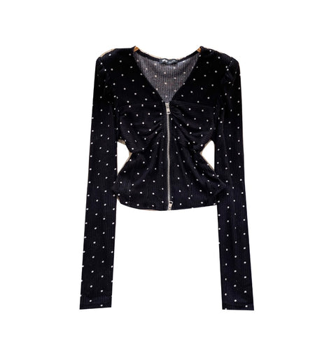 V-neck Polka Dot Zipped Top