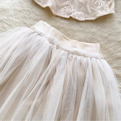 Beaded Camisole & Mesh Skirt 2Pcs